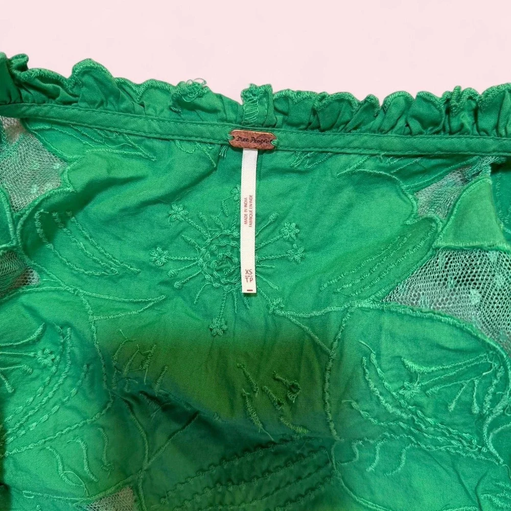 Free People Green Ruffle Lace Cardigan Top OB1826841 XS
